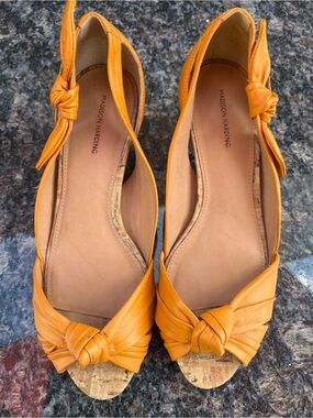 Madison Harding Cute Kitten Heels Orange Leather&Cork Sandals W Size 7M